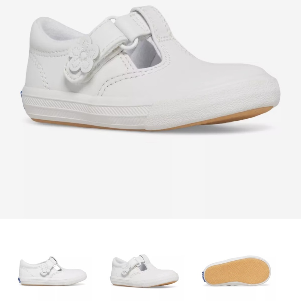 Keds White Leather Daphne Shoe w/Flower Accent